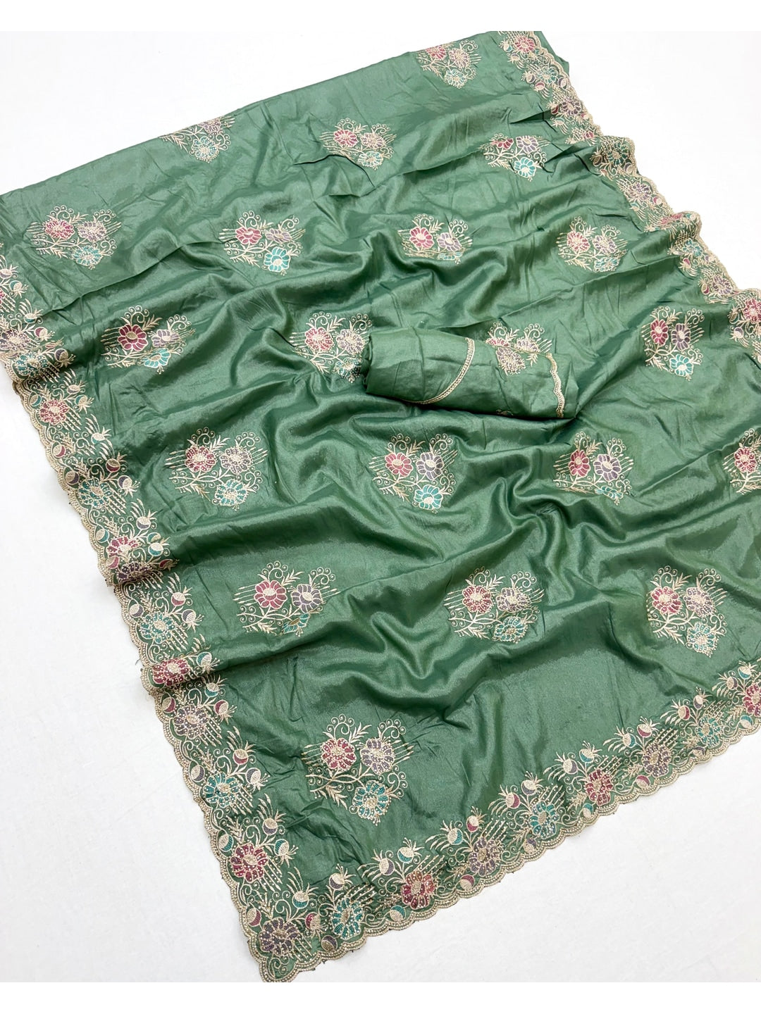 Peachmode Sea Green Georgette Kanak Vol 1 Embroidered Saree - Image 2