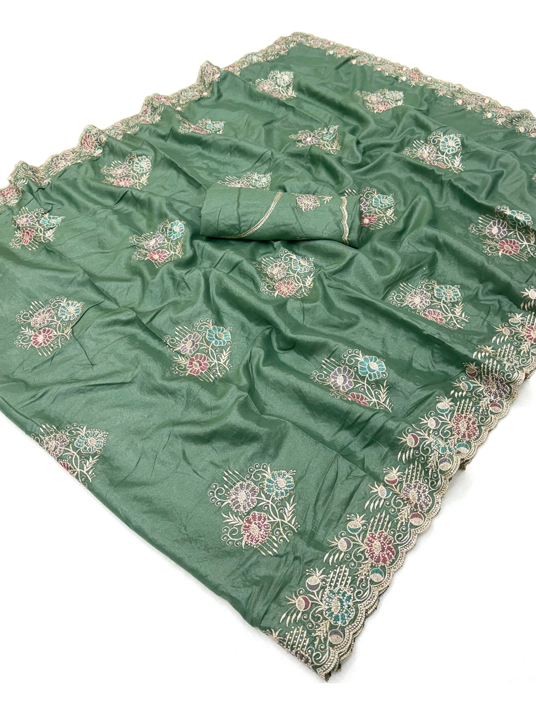 Peachmode Sea Green Georgette Kanak Vol 1 Embroidered Saree - Image 3