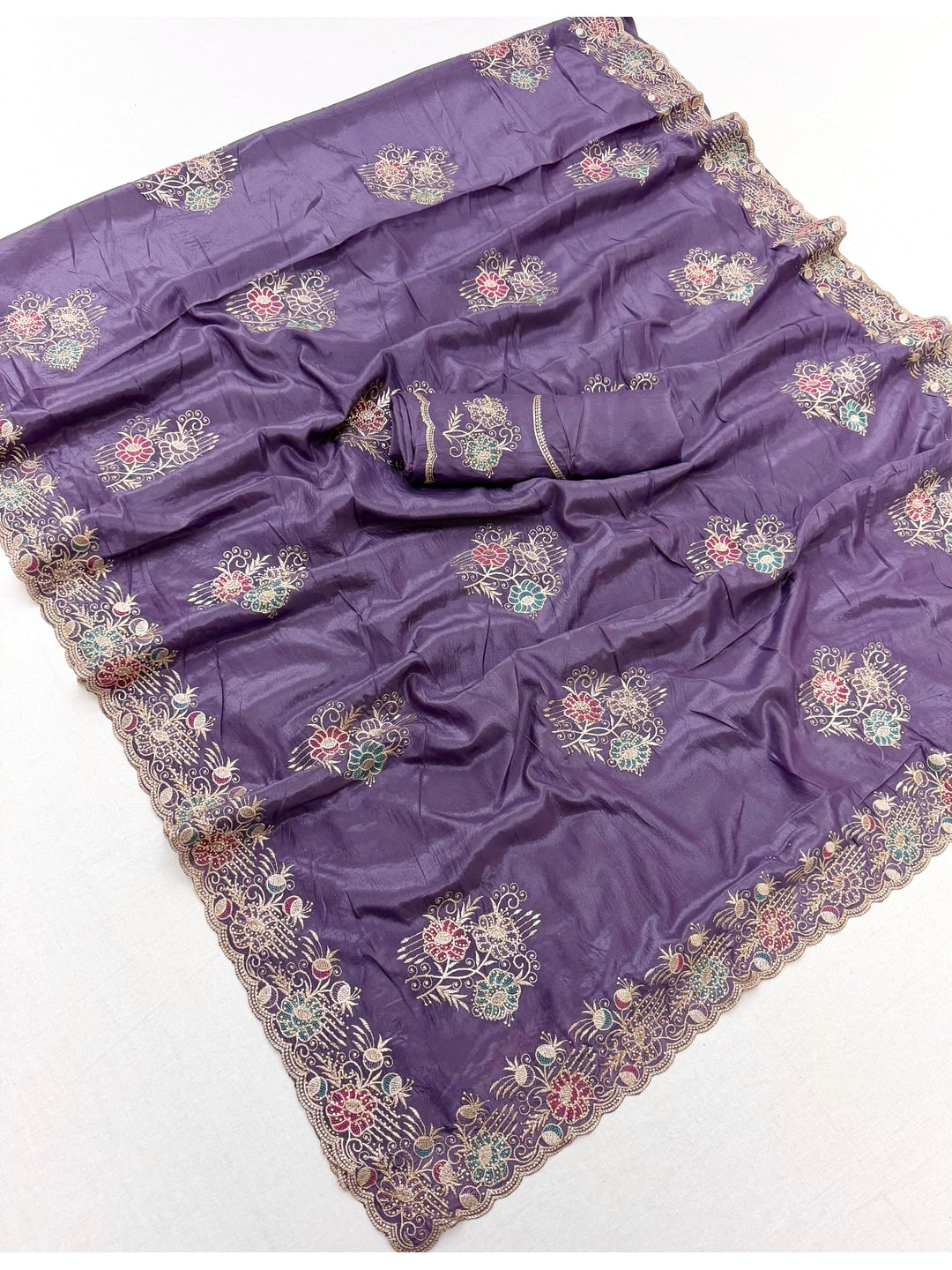 Peachmode Purple Georgette Kanak Vol 1 Embroidered Saree - Image 3