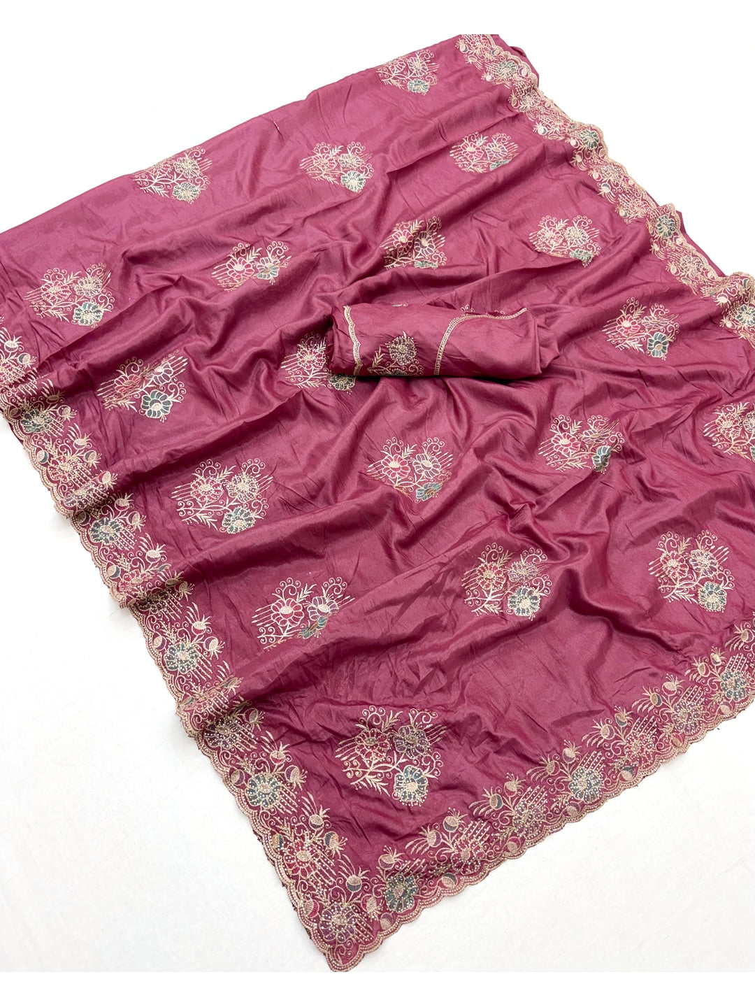 Peachmode Wine Georgette Kanak Vol 1 Embroidered Saree - Image 2