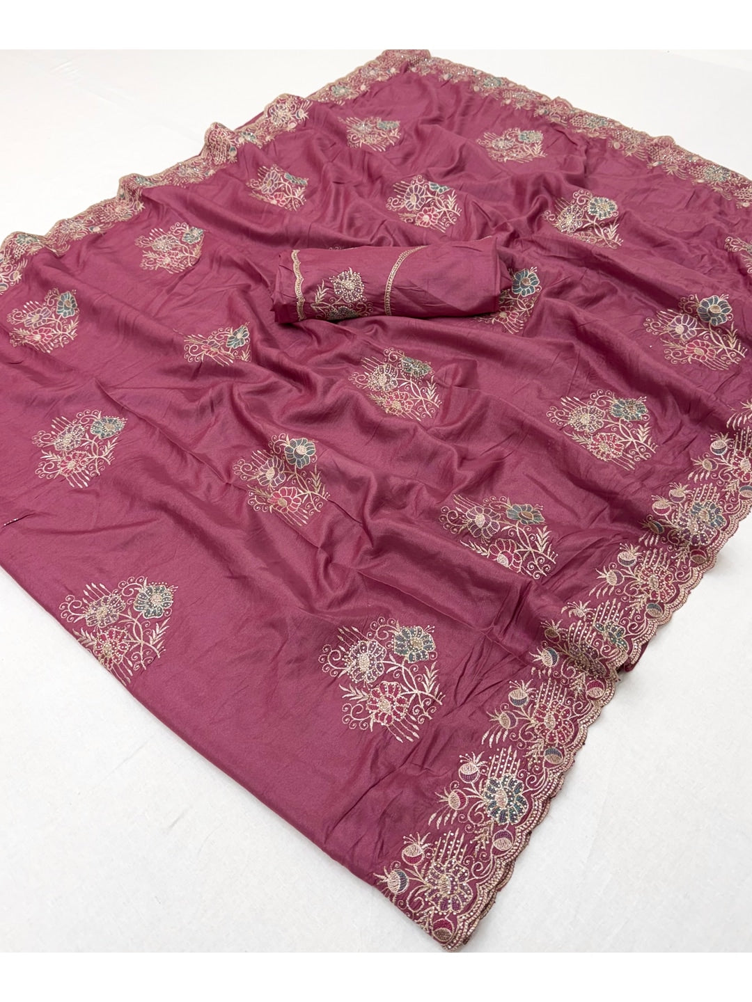 Peachmode Wine Georgette Kanak Vol 1 Embroidered Saree - Image 3