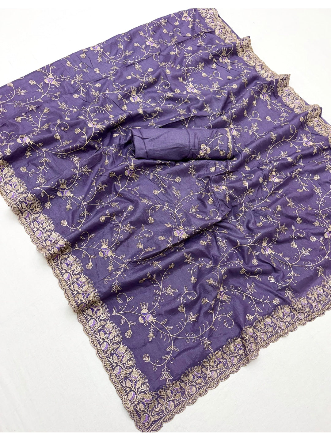 Peachmode Purple Georgette Kanak Vol 2 Embroidered Saree - Image 3