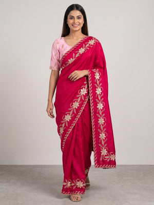 Pink Sequins Work Embroidered Satin Saree for Special Occasions - Image 1