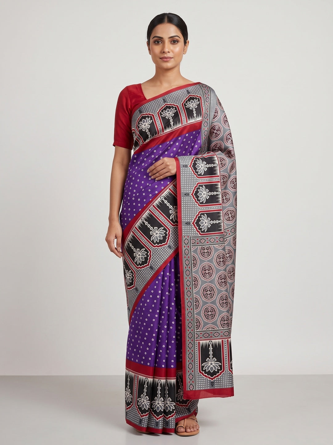 Classic Violet Crepe Silk Saree Enhanced with Bandhani Work for Timeless Appeal - Image 6