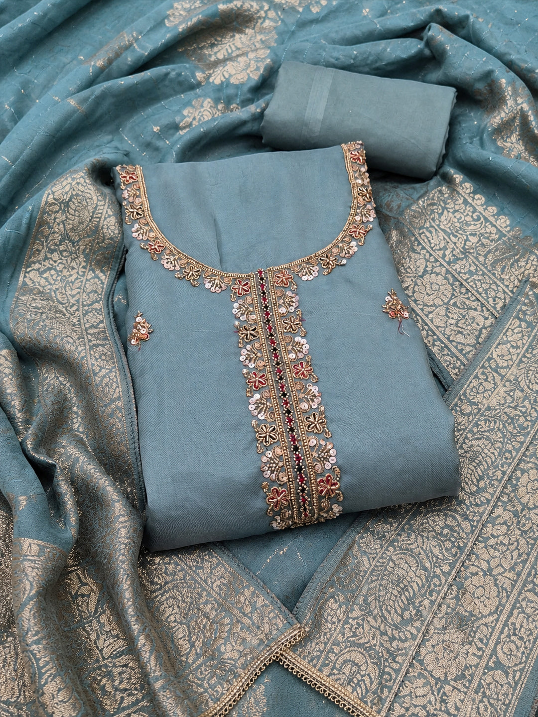 Peachmode Blue Unstitched Dress Material - Image 1