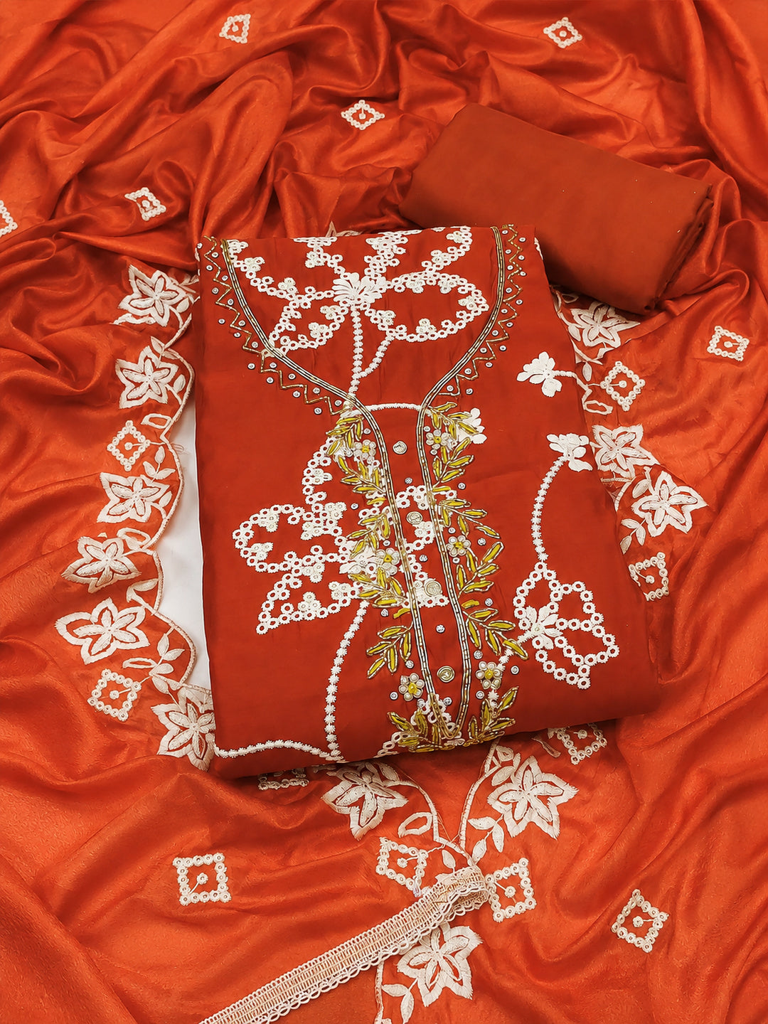 Peachmode Rust Unstitched Dress Material - Image 1