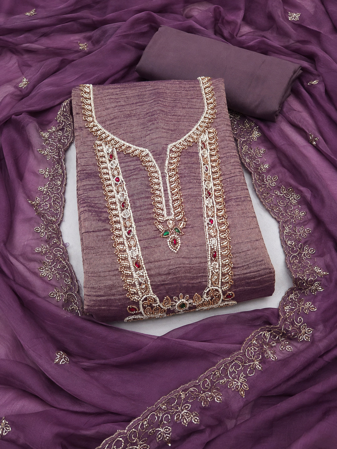 Peachmode Purple Unstitched Dress Material - Image 1