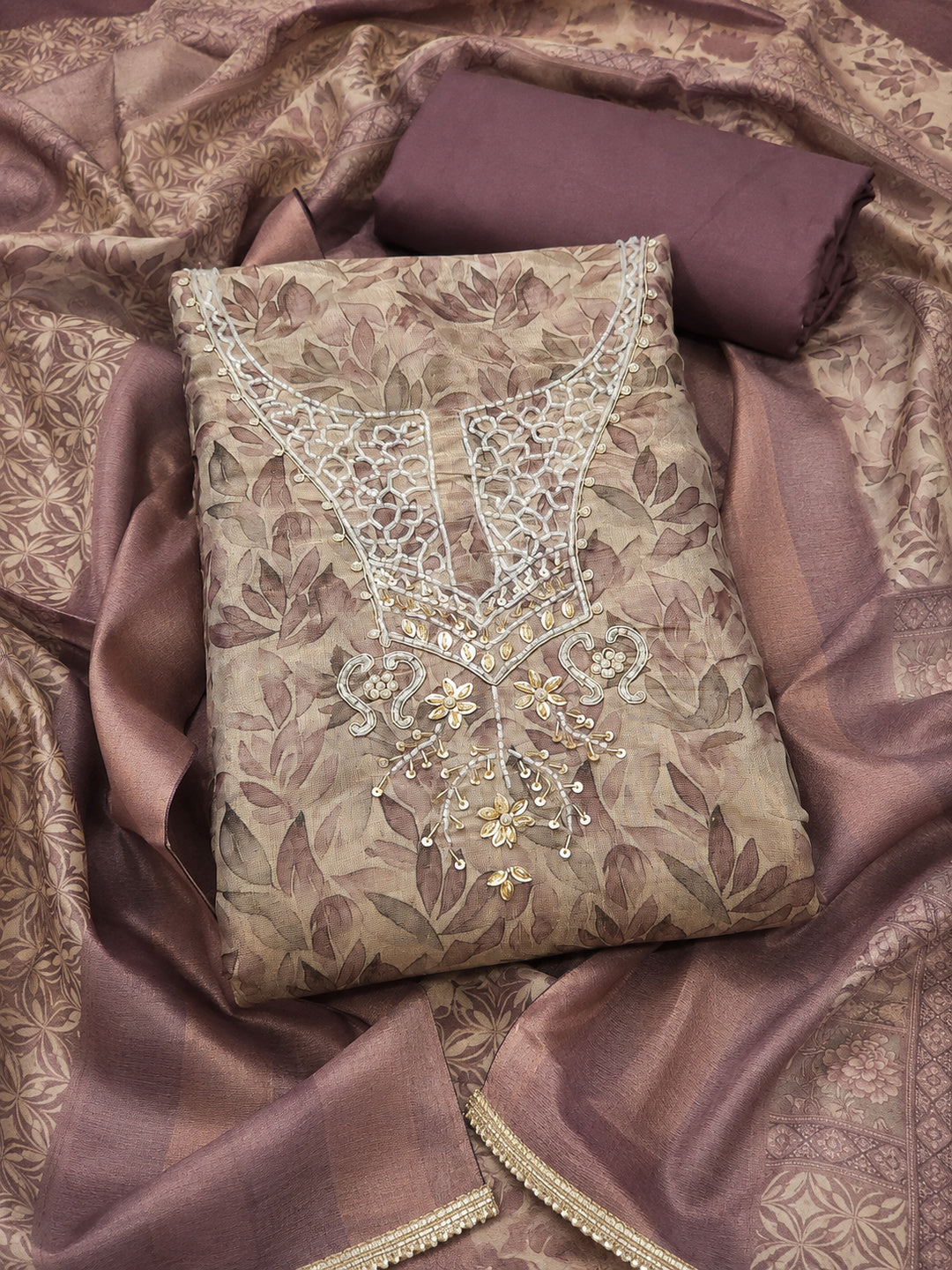 Peachmode Purple Unstitched Dress Material - Image 1