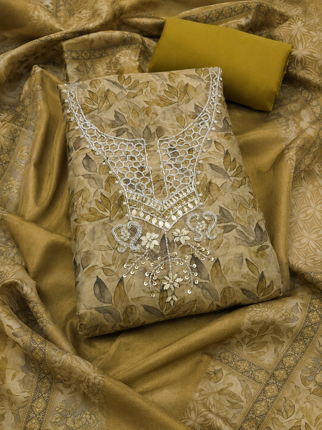 Peachmode Green Unstitched Dress Material - Image 1