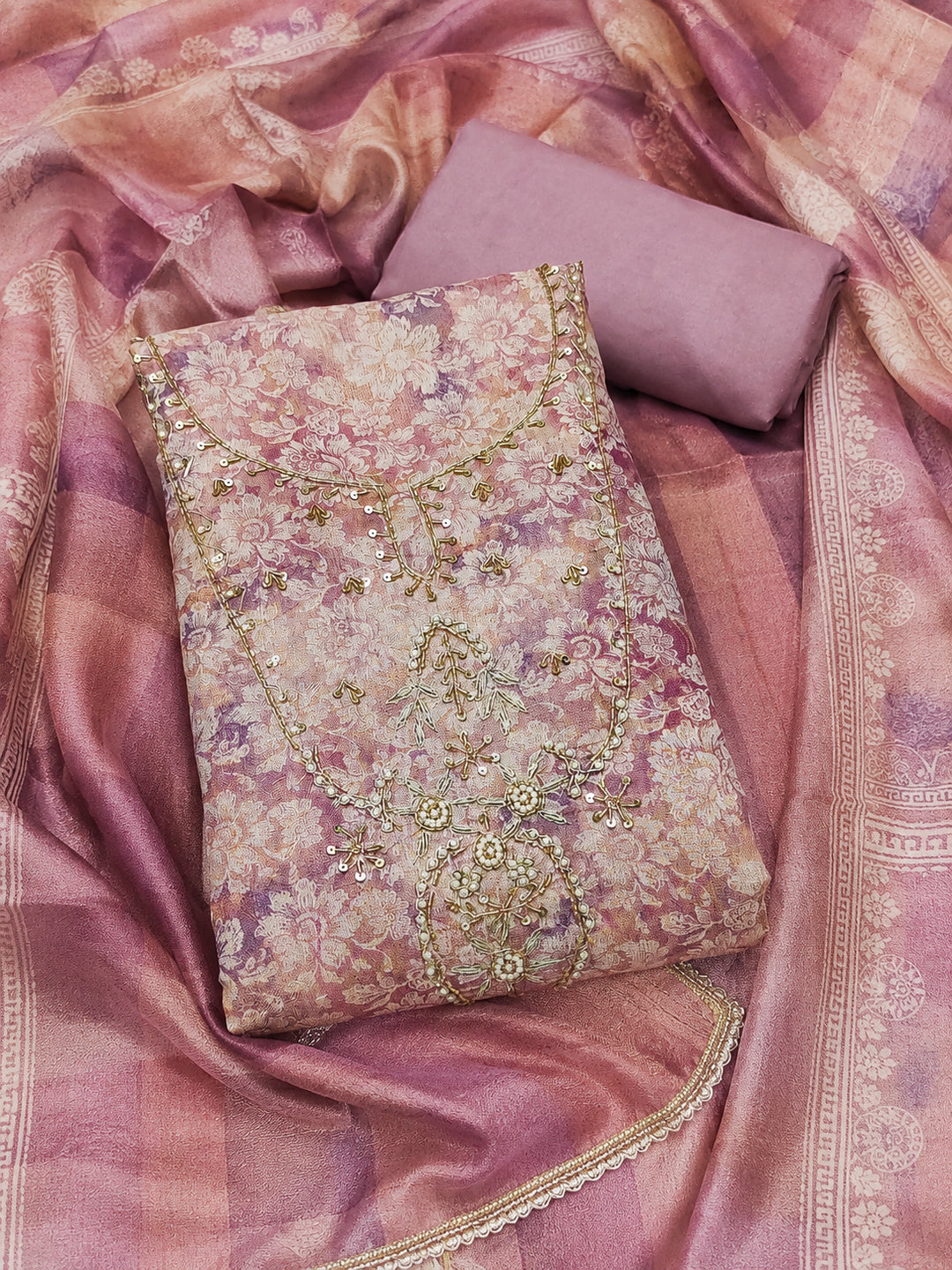 Peachmode Mauve Unstitched Dress Material - Image 1