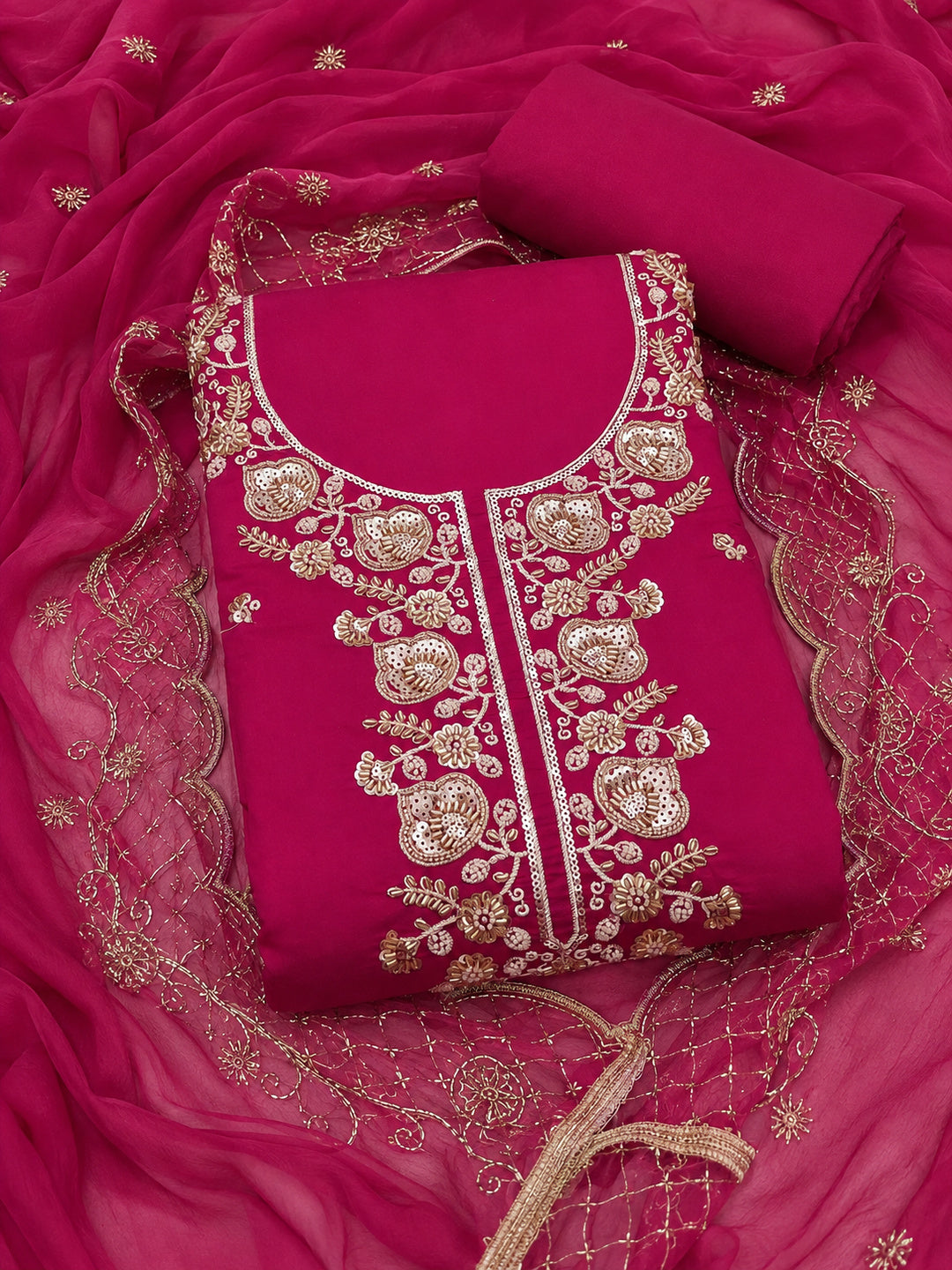 Peachmode Pink Unstitched Dress Material - Image 1