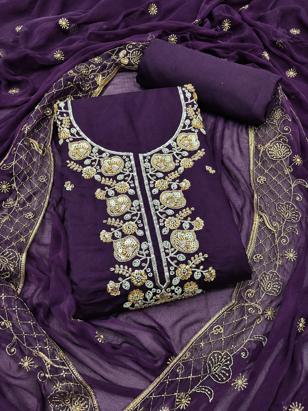 Peachmode Purple Unstitched Dress Material - Image 1