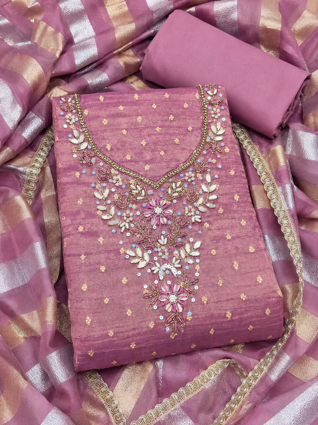 Peachmode Pink Unstitched Dress Material - Image 1