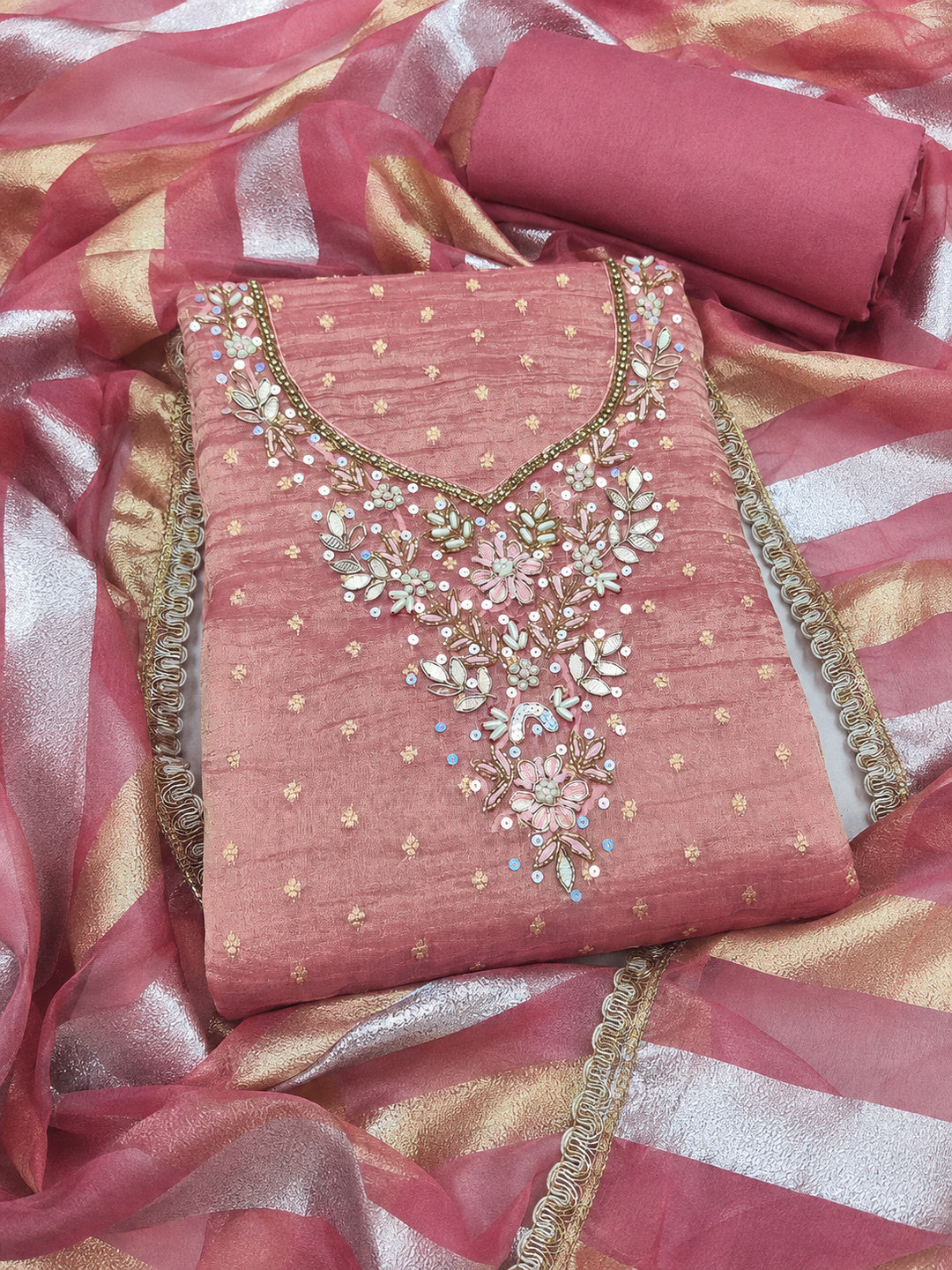 Peachmode Peach Unstitched Dress Material - Image 1
