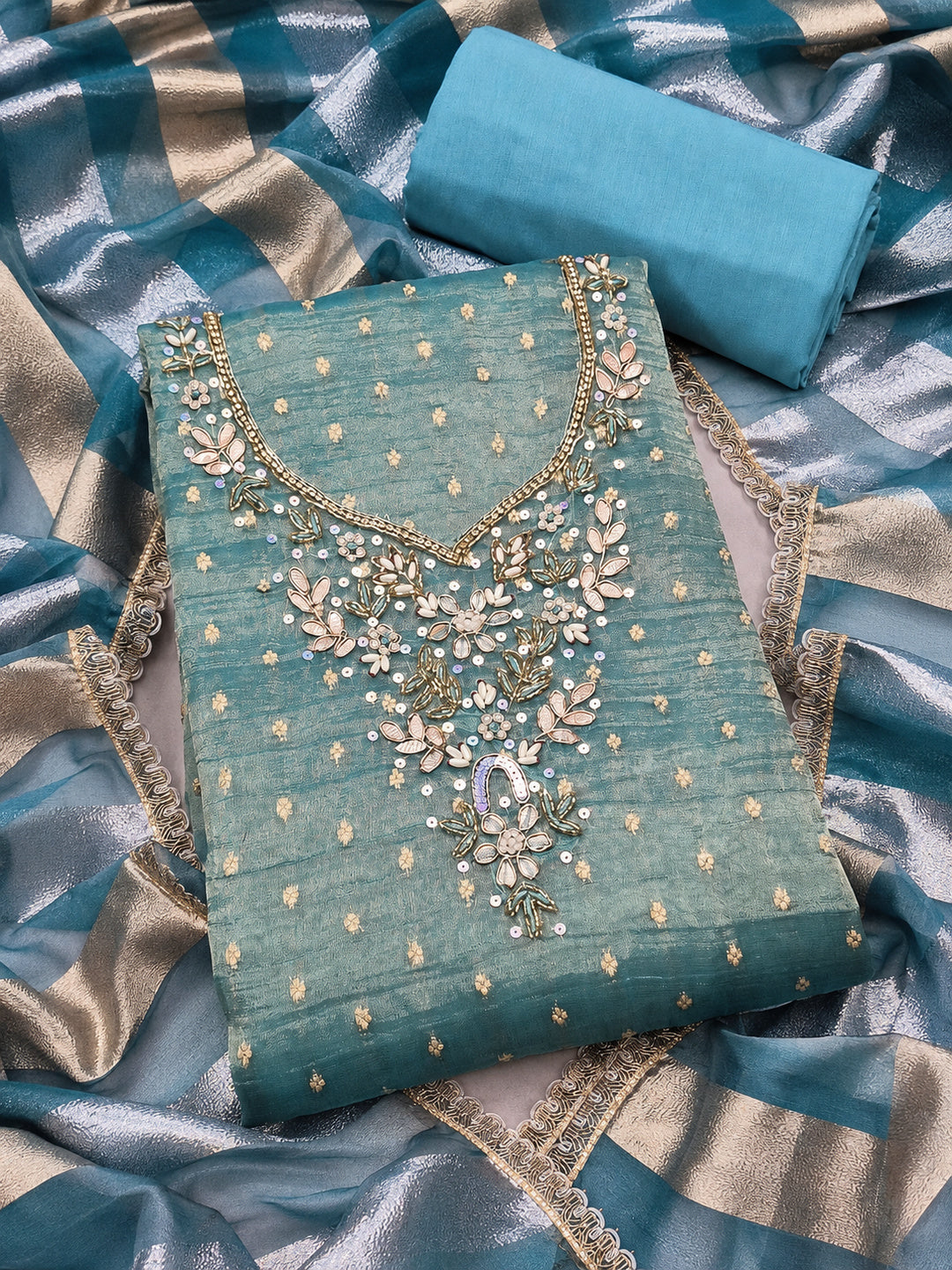 Peachmode Blue Unstitched Dress Material - Image 1