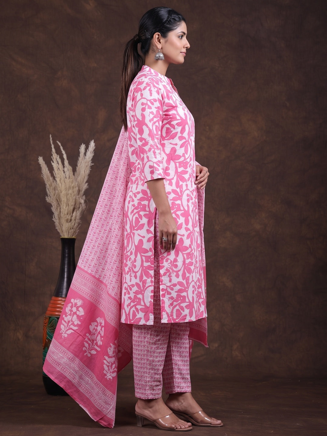 Pink Jaipuri Printed Pure Cotton Suit - Image 1