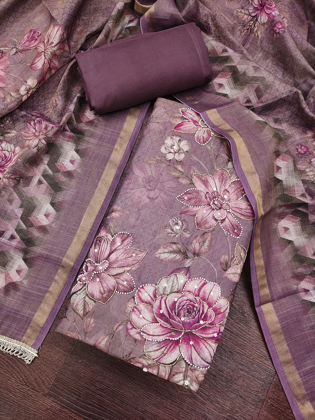 Peachmode Purple Unstitched Dress Material - Image 1