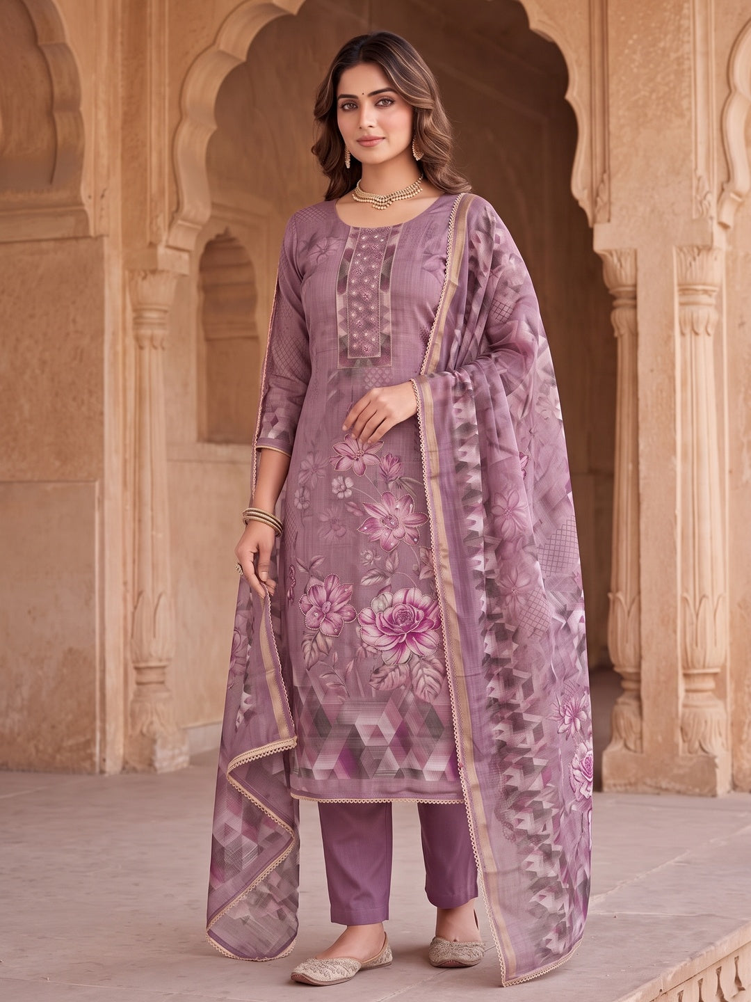 Peachmode Purple Unstitched Dress Material - Image 4
