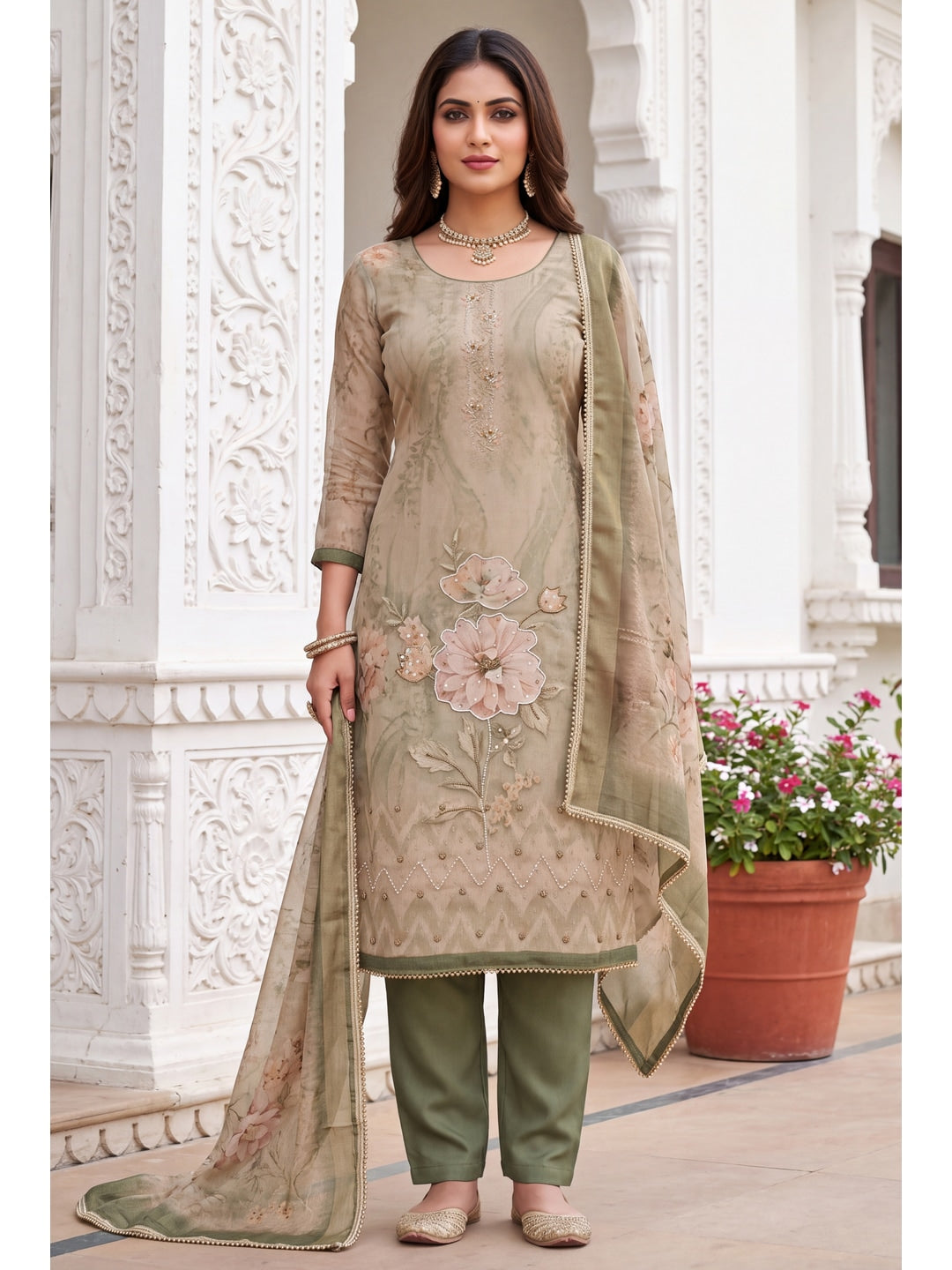 Peachmode Green Unstitched Dress Material - Image 3