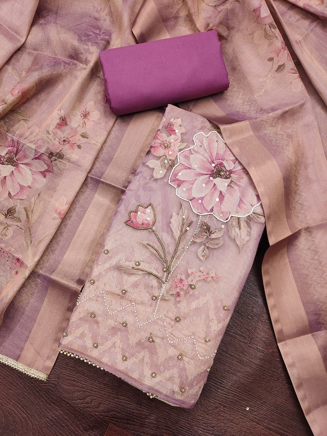 Peachmode Purple Unstitched Dress Material - Image 1