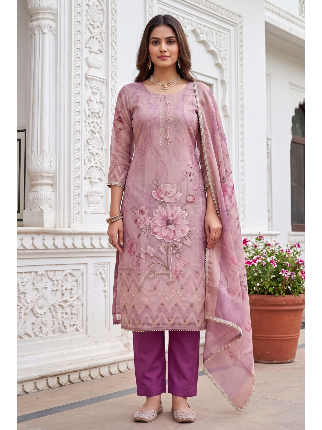 Peachmode Purple Unstitched Dress Material - Image 3
