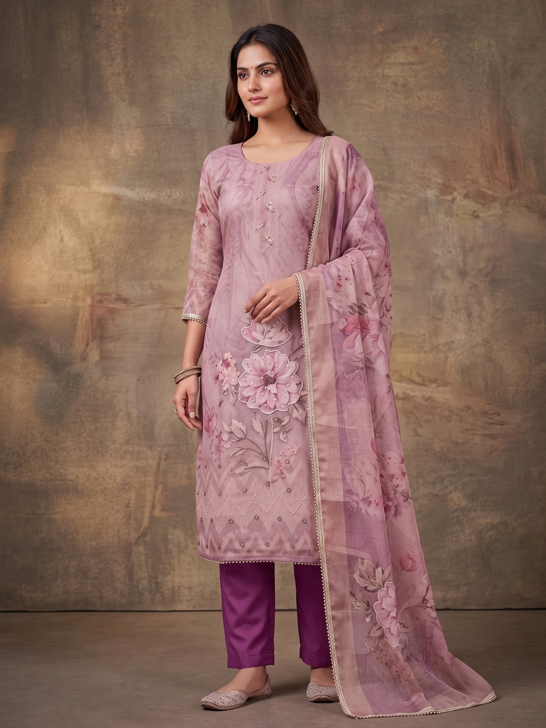 Peachmode Purple Unstitched Dress Material - Image 2