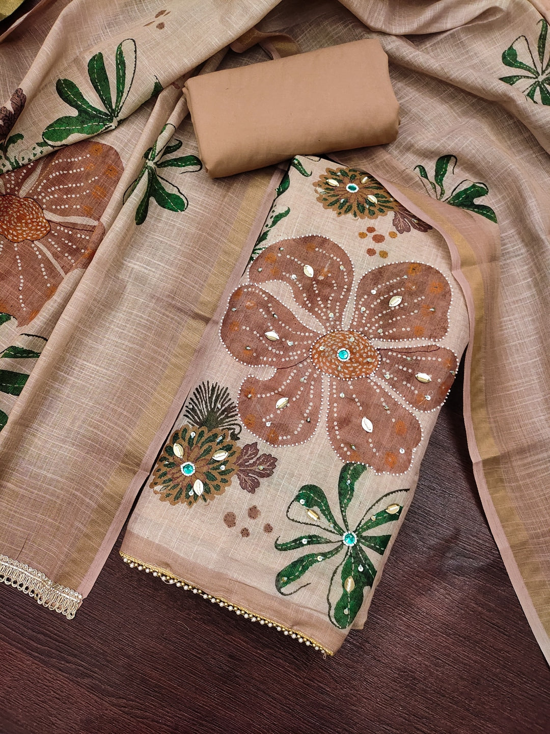 Peachmode Peach Unstitched Dress Material - Image 1