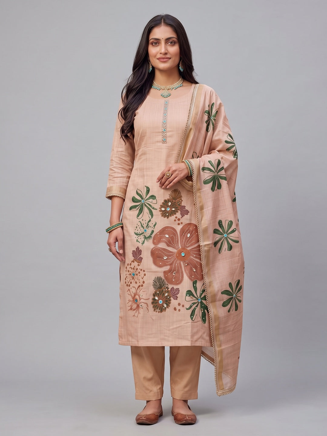 Peachmode Peach Unstitched Dress Material - Image 4