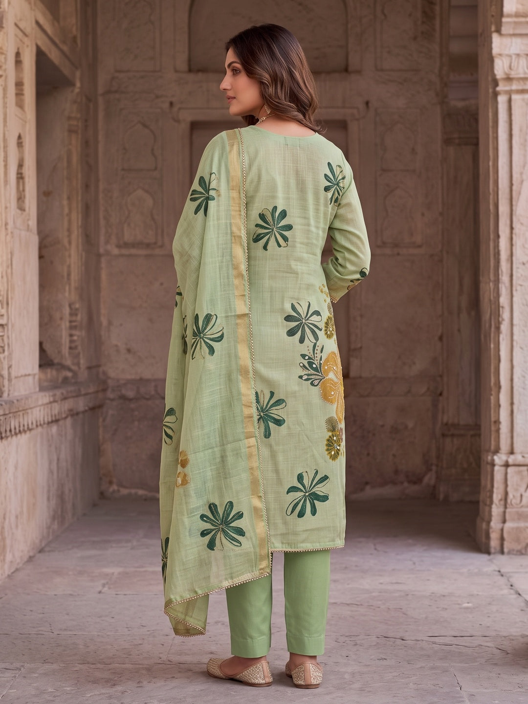Peachmode Green Unstitched Dress Material - Image 5