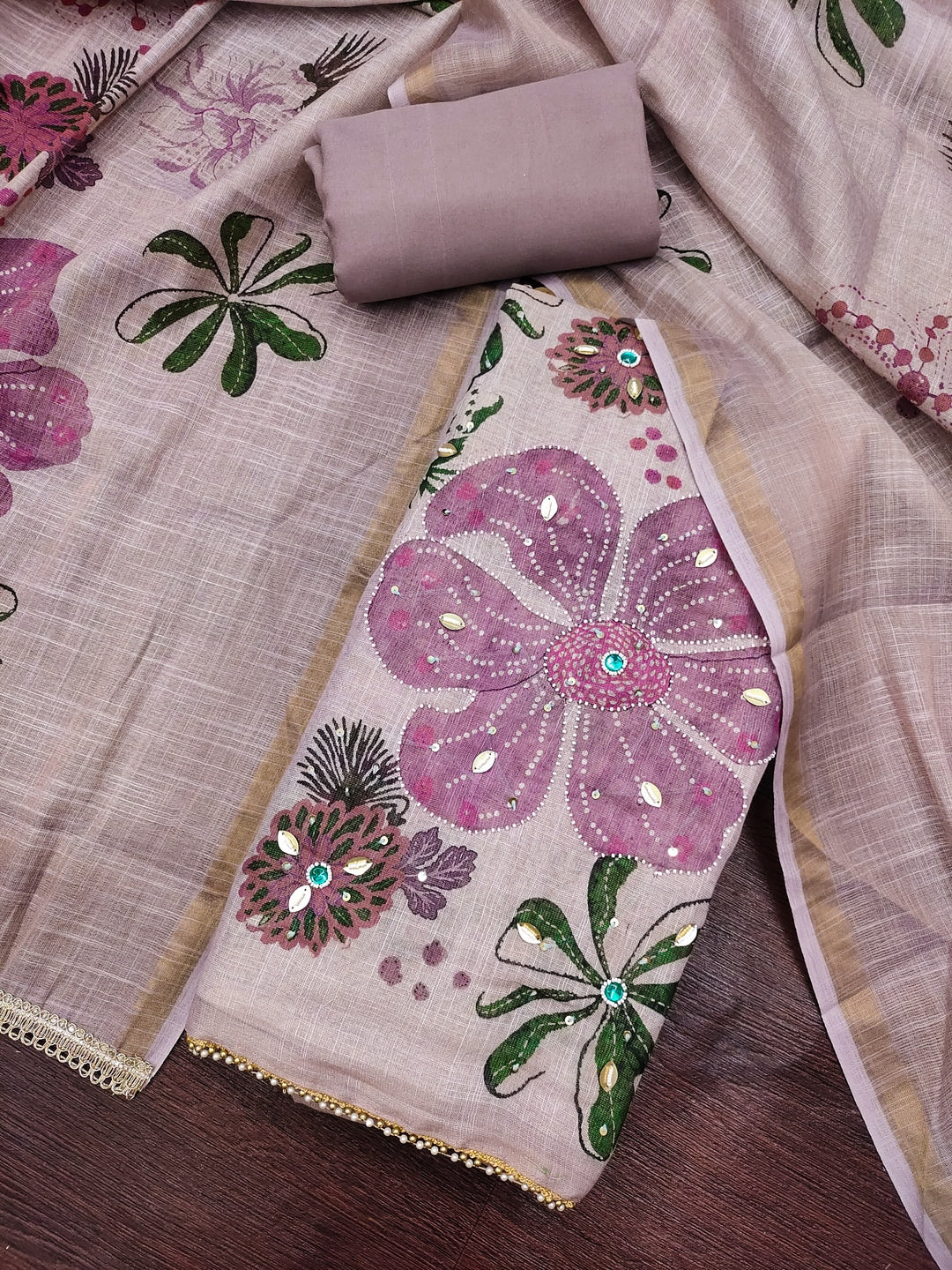 Peachmode Purple Unstitched Dress Material - Image 1