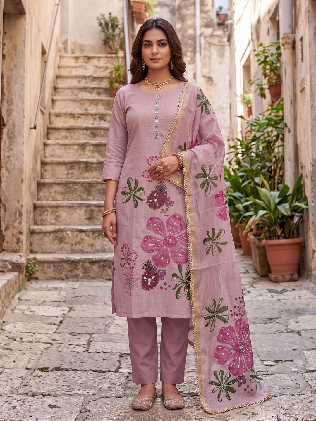 Peachmode Purple Unstitched Dress Material - Image 2