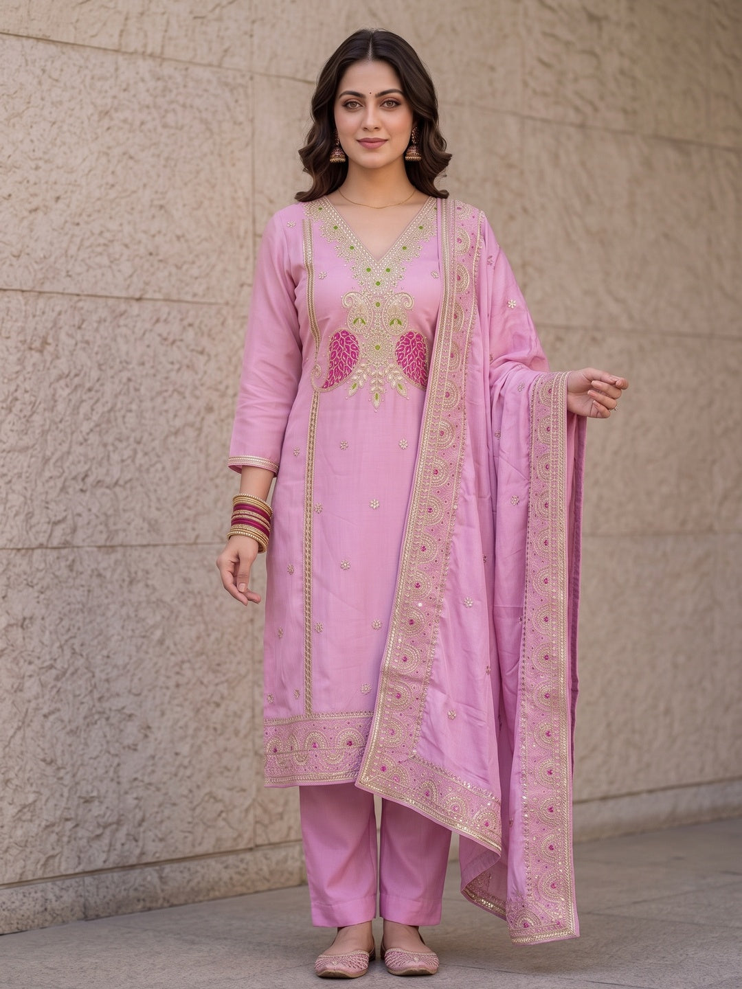 Peachmode Pink Unstitched Dress Material - Image 4