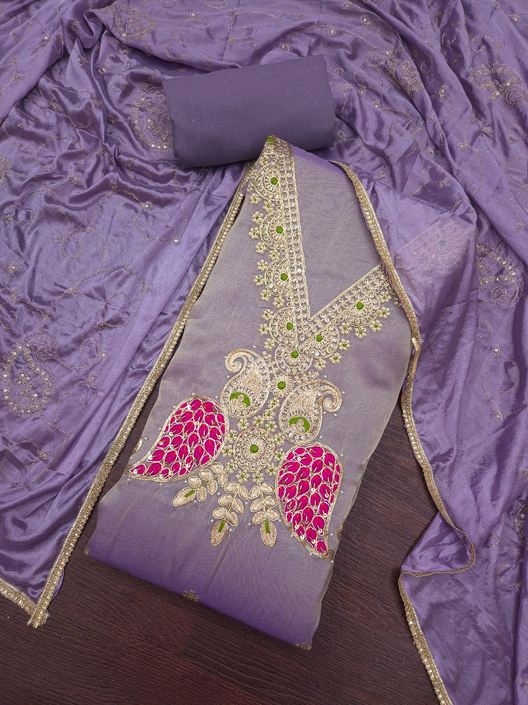 Peachmode Purple Unstitched Dress Material - Image 1