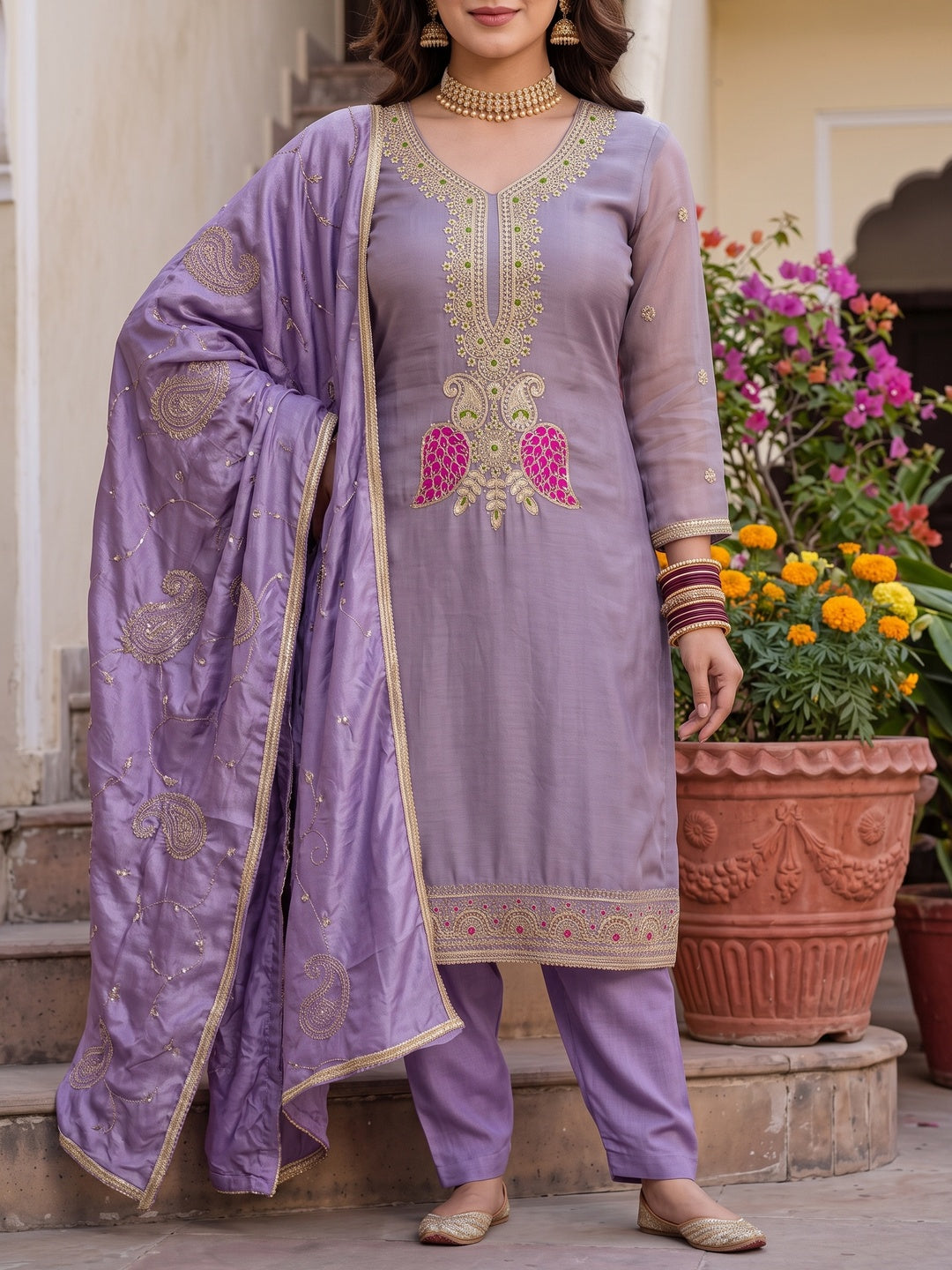 Peachmode Purple Unstitched Dress Material - Image 2