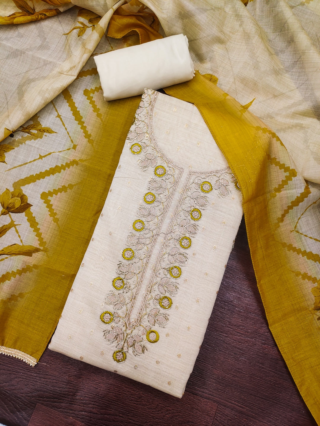 Peachmode Yellow Unstitched Dress Material - Image 1