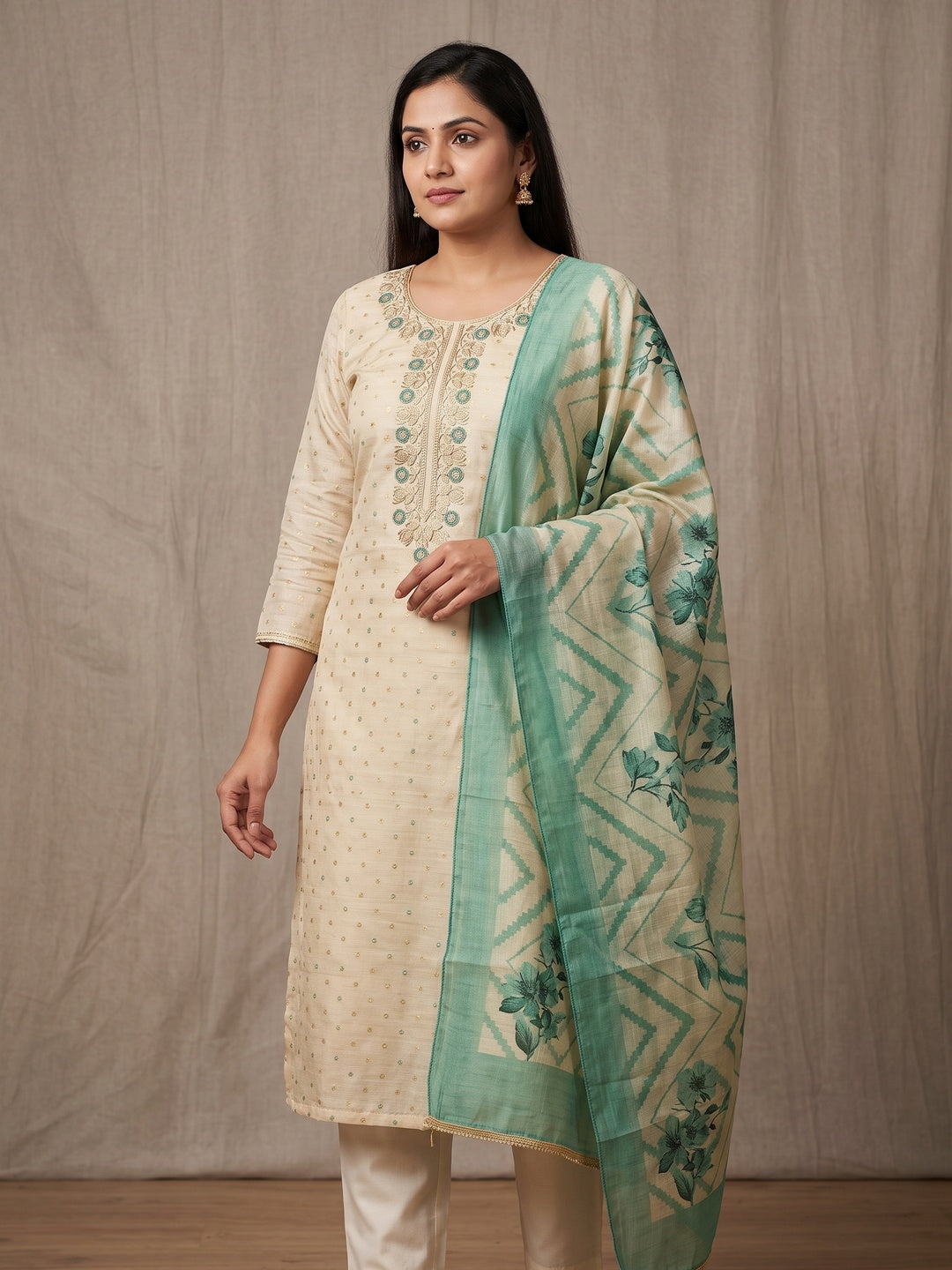 Peachmode Turquoise Unstitched Dress Material - Image 2