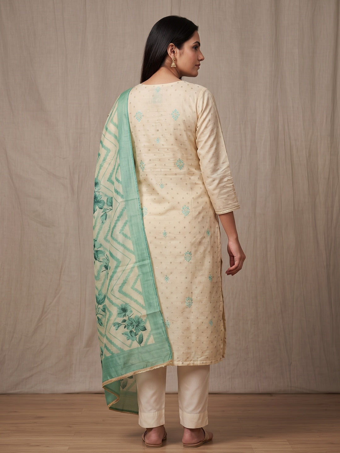 Peachmode Turquoise Unstitched Dress Material - Image 5