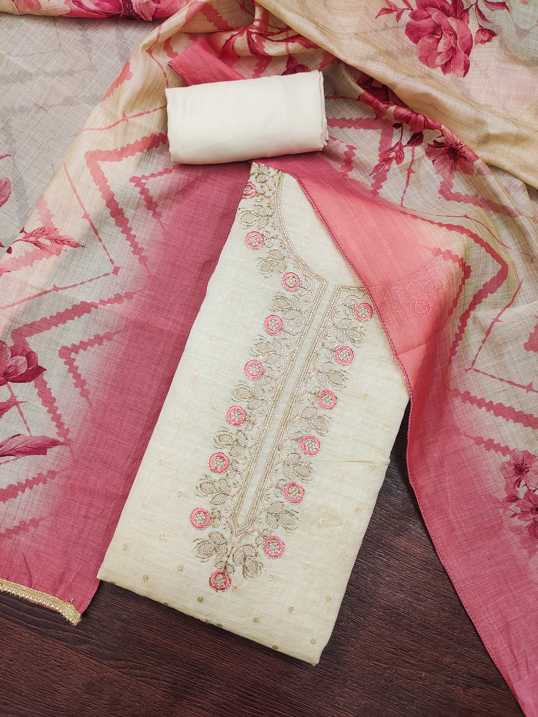 Peachmode Peach Unstitched Dress Material - Image 1