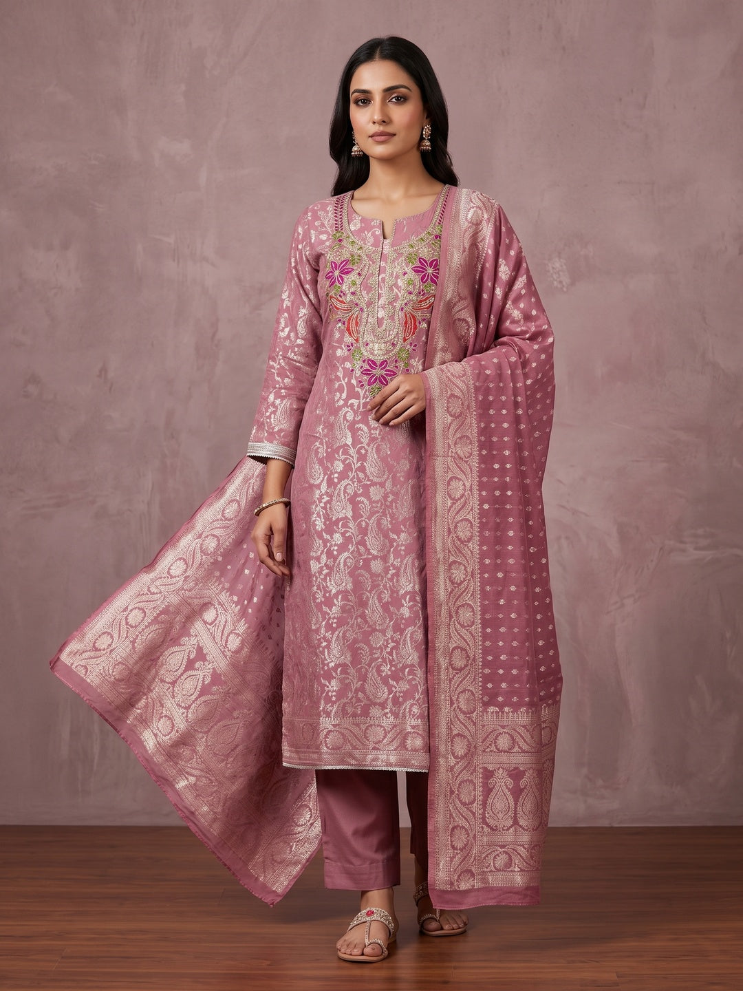Peachmode Mauve Unstitched Dress Material - Image 2