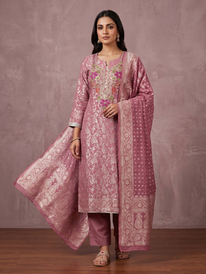 Peachmode Mauve Unstitched Dress Material - Image 2