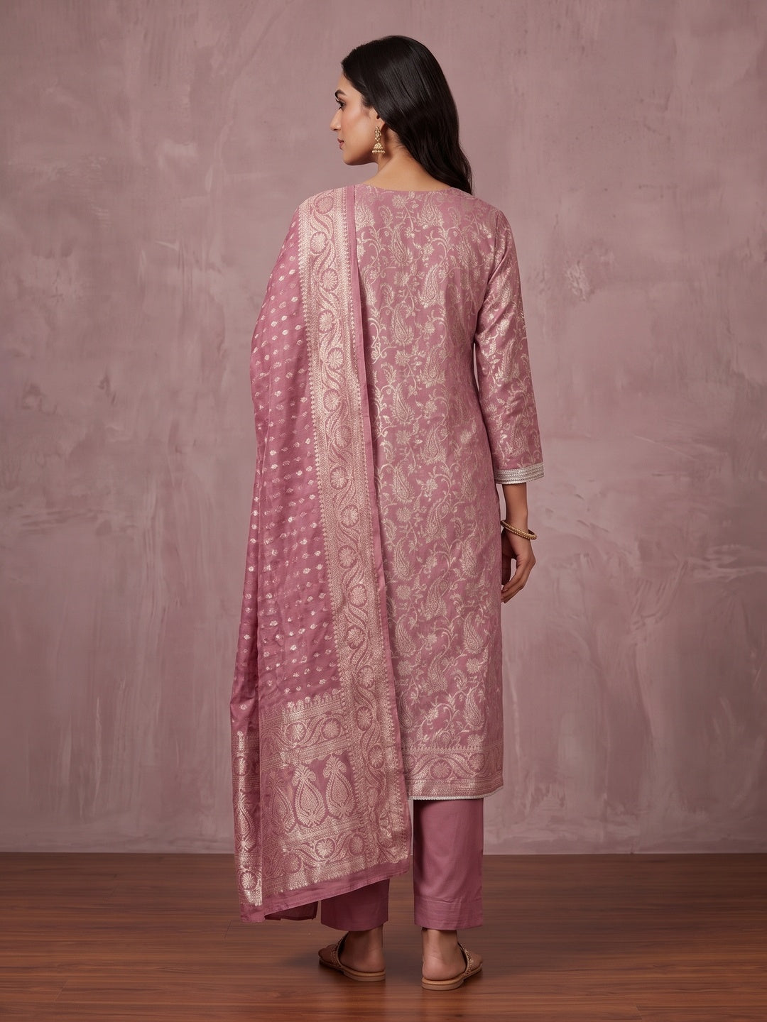 Peachmode Mauve Unstitched Dress Material - Image 5