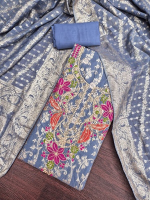 Peachmode Grey Unstitched Dress Material - Image 1