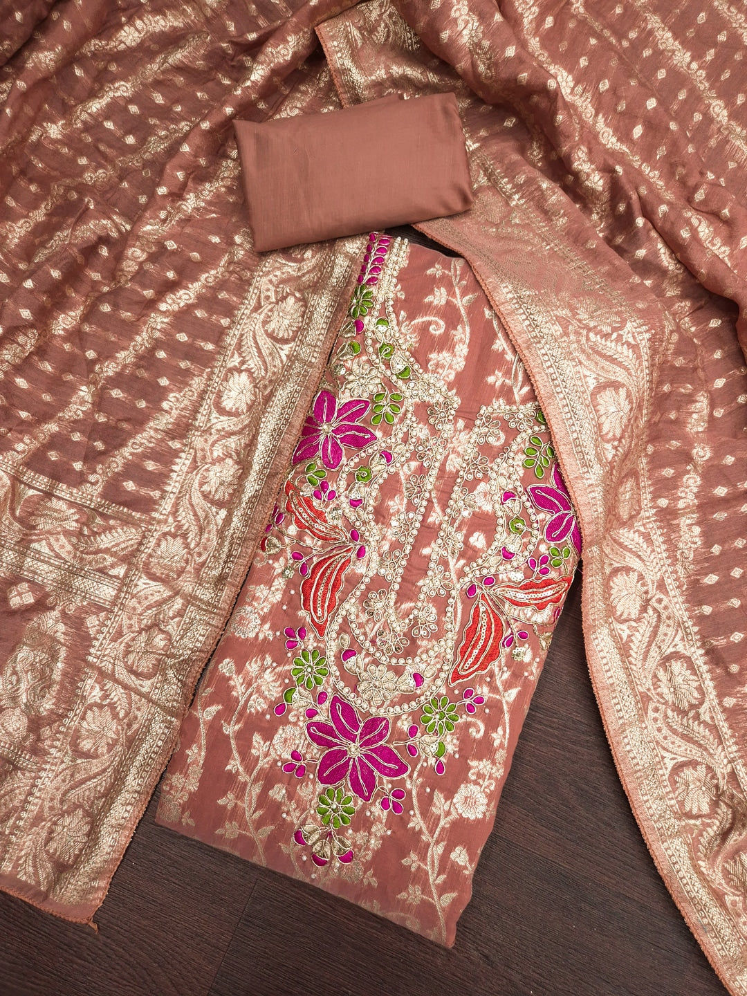 Peachmode Rust Unstitched Dress Material - Image 1
