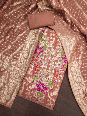 Peachmode Rust Unstitched Dress Material - Image 1