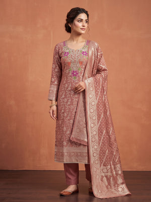 Peachmode Rust Unstitched Dress Material - Image 2