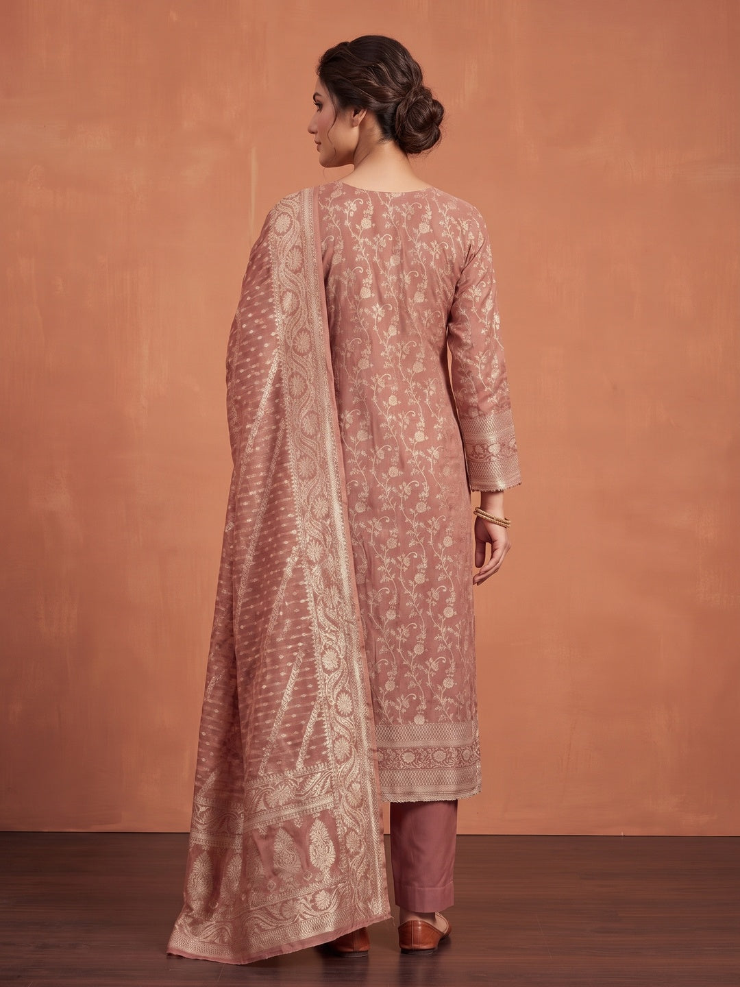 Peachmode Rust Unstitched Dress Material - Image 5