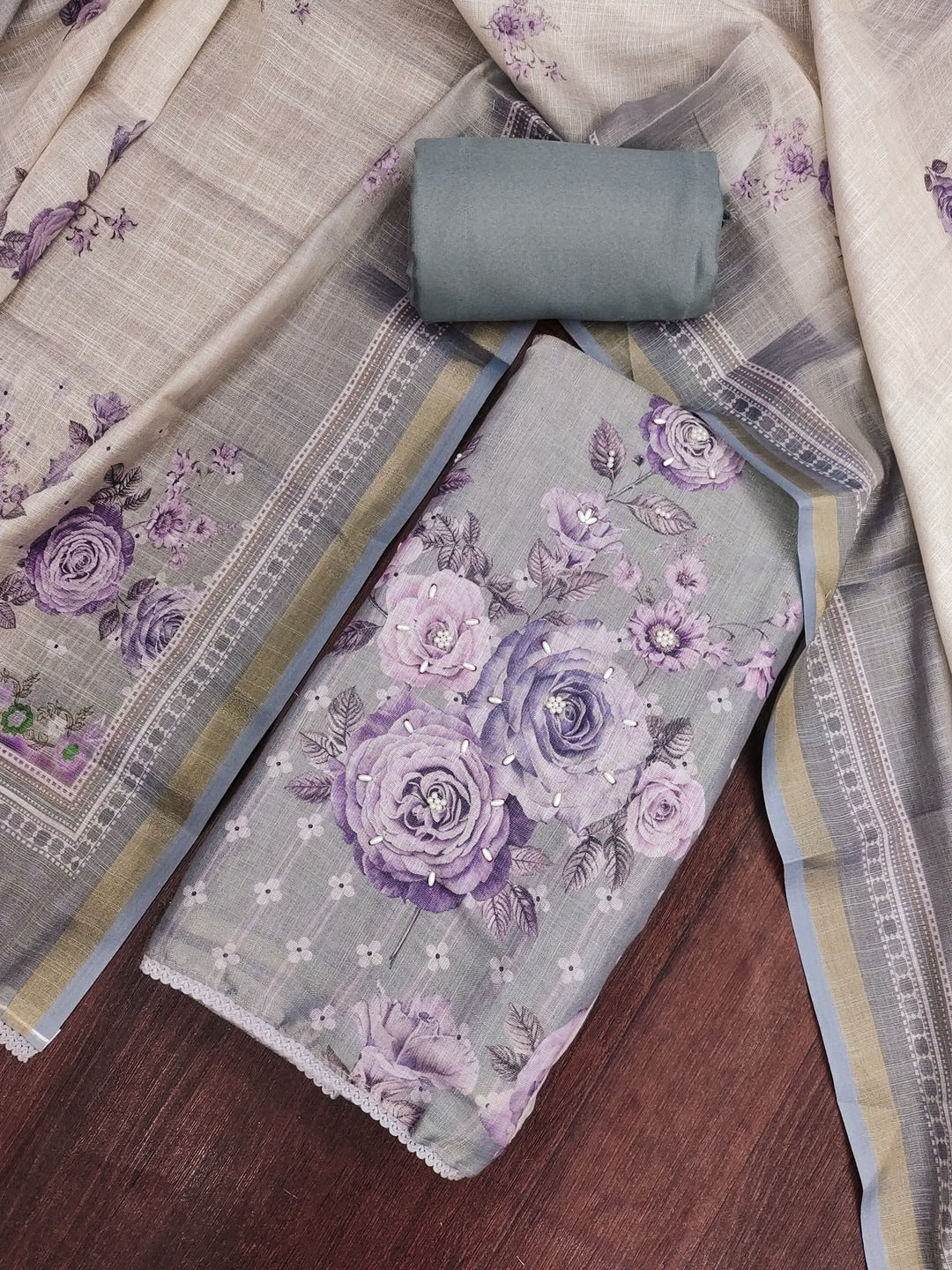 Peachmode Grey Unstitched Dress Material - Image 1