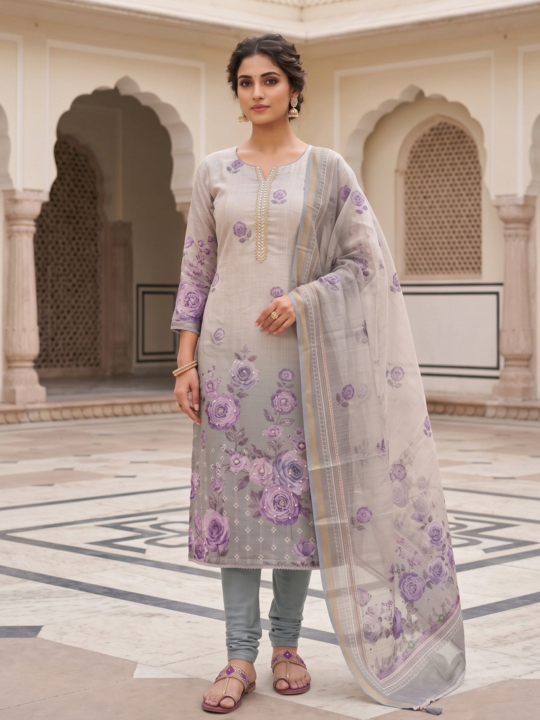 Peachmode Grey Unstitched Dress Material - Image 2