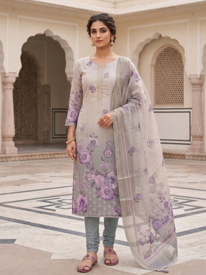 Peachmode Grey Unstitched Dress Material - Image 2