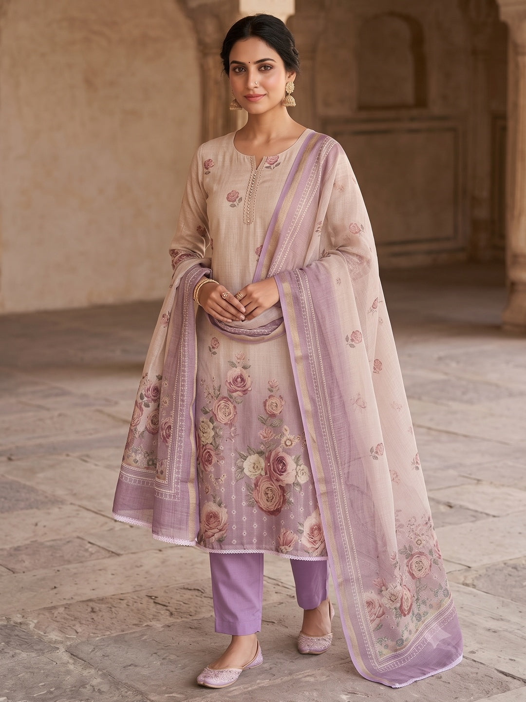 Peachmode Purple Unstitched Dress Material - Image 2